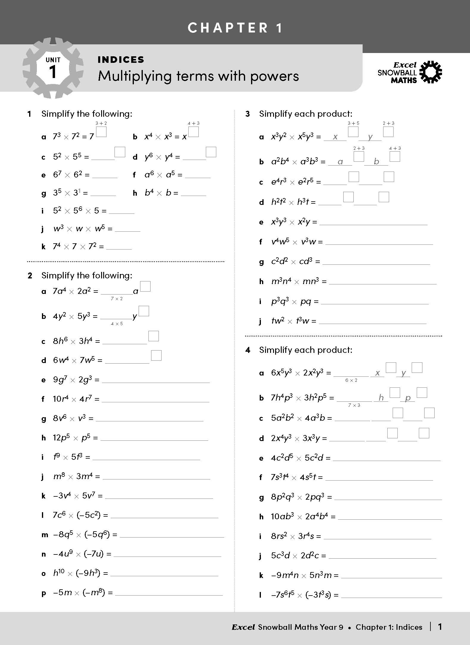 Excel Snowball Maths Year 9 – inside page 3