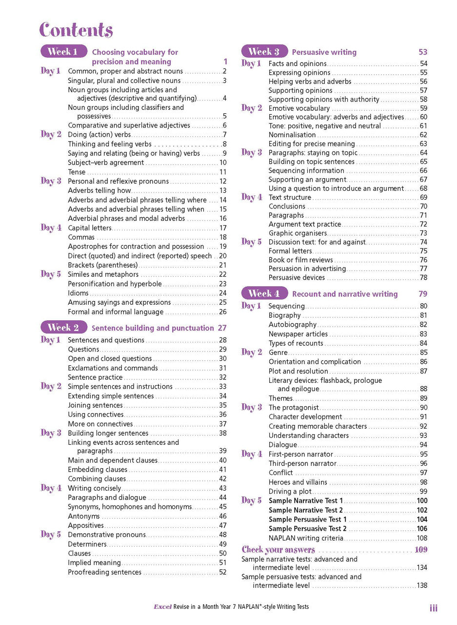 Excel Revise in a Month Year 7 NAPLAN*-style Writing Tests — inside page 1