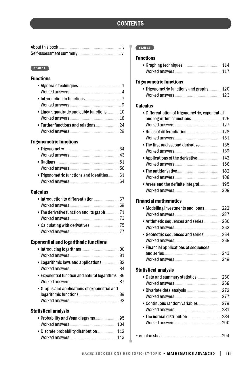 Excel Success One HSC Topic-By-Topic Mathematics Advanced 2023 Edition — inside page 1