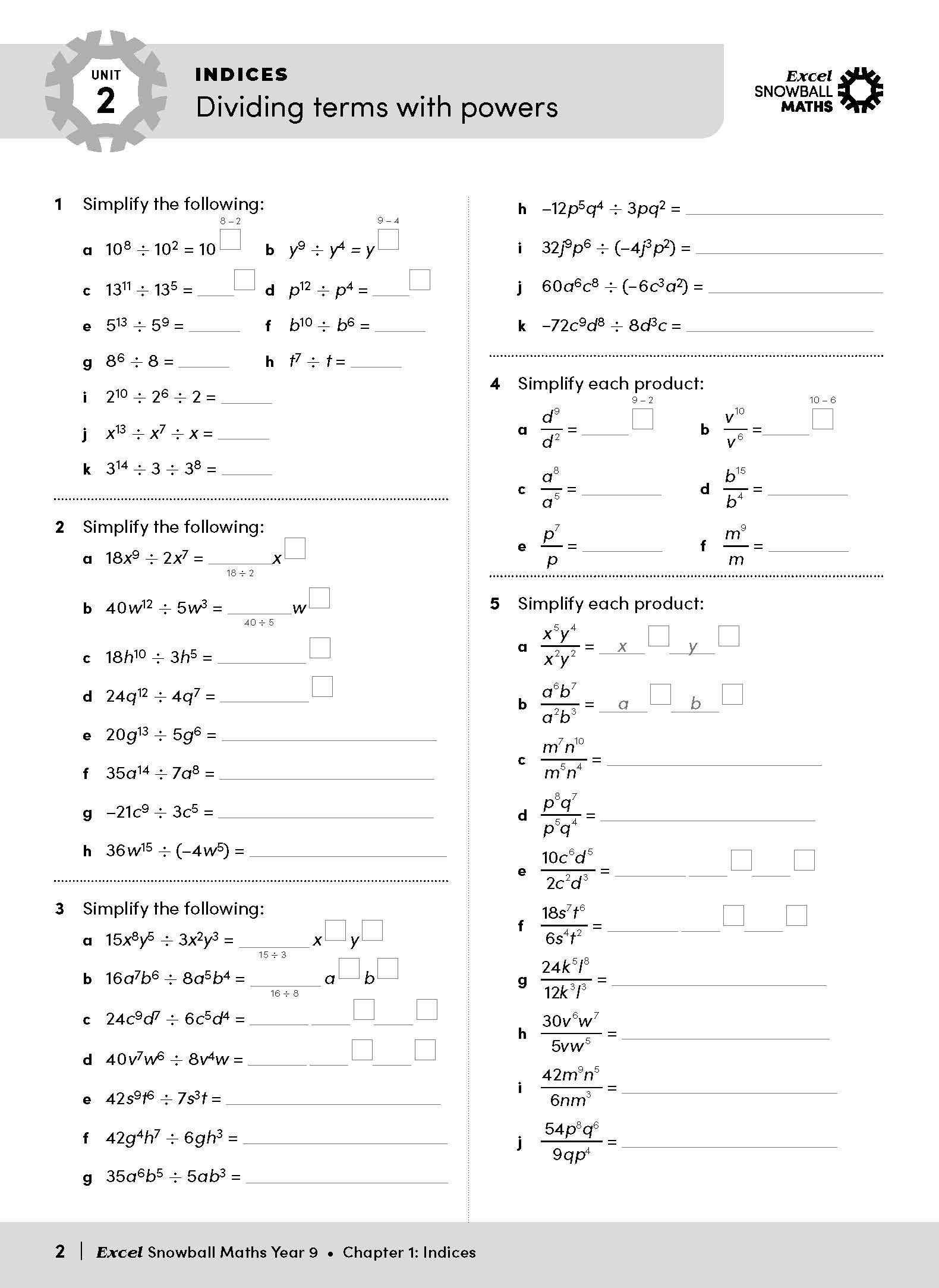Excel Snowball Maths Year 9 – inside page 4