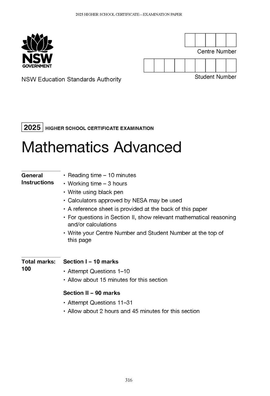 Excel Success One HSC Mathematics Advanced 2026 Edition — inside page 2