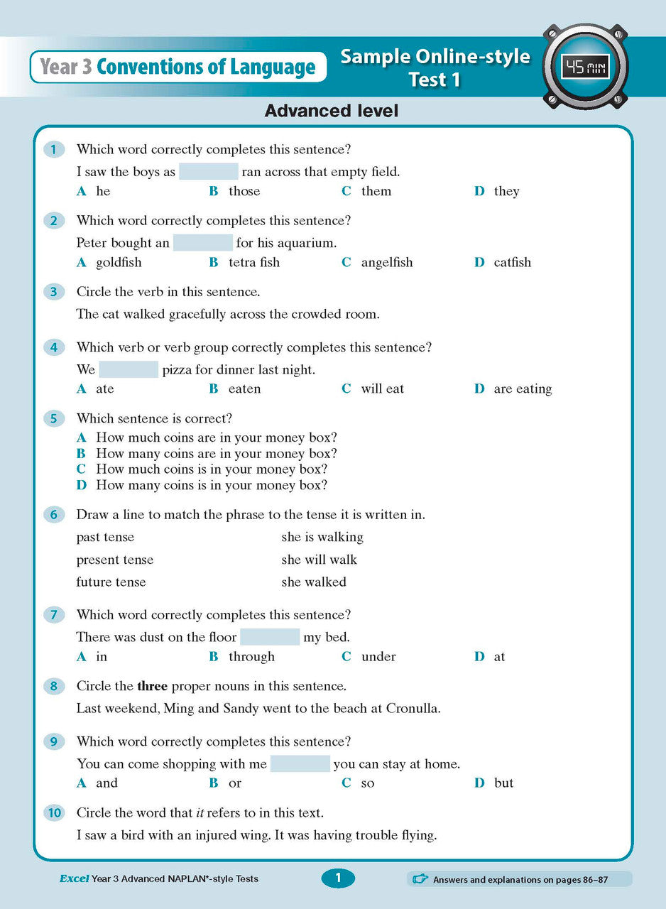 Excel Advanced NAPLAN*-style Tests Year 3 — inside page 2