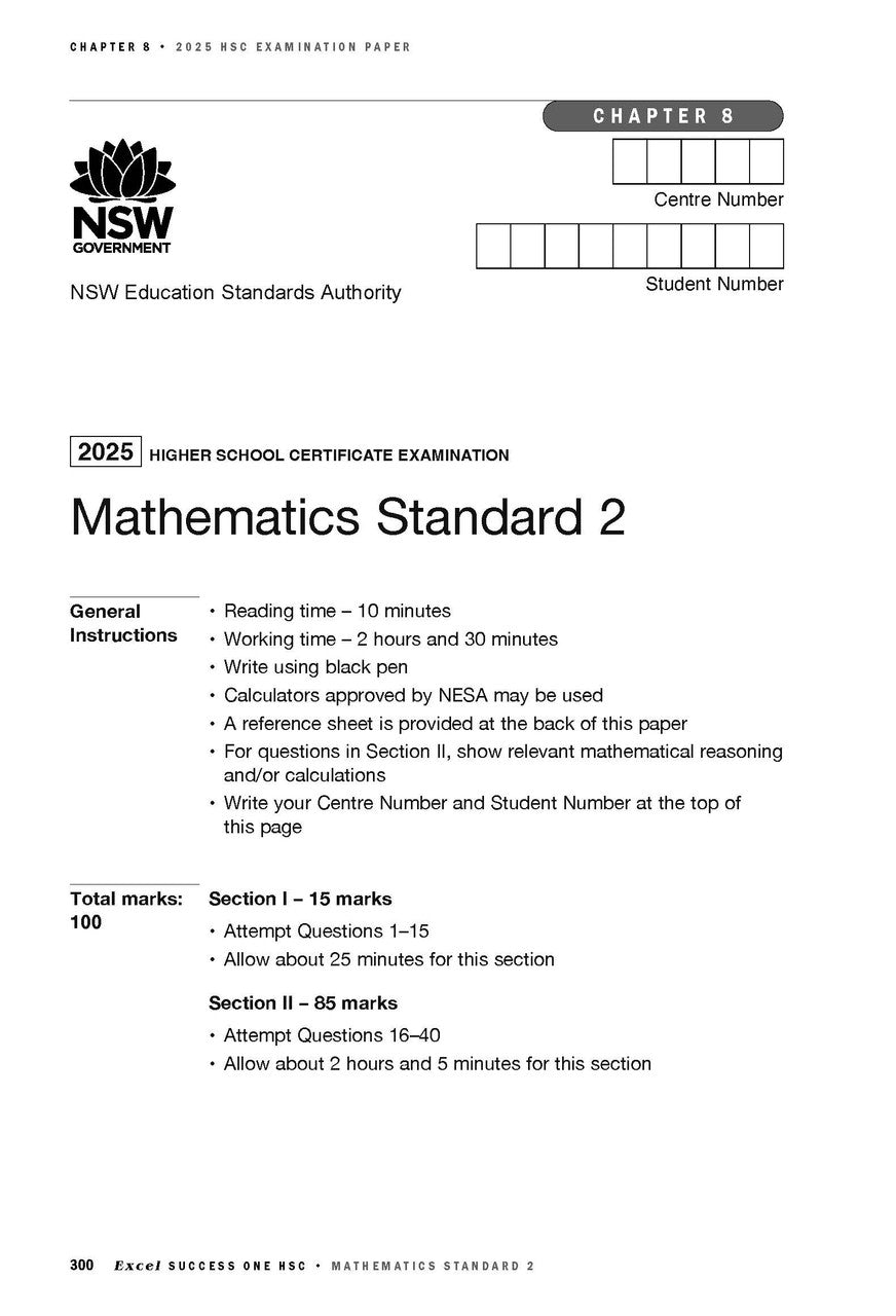 Excel Success One HSC Mathematics Standard 2 2026 Edition — inside page 2