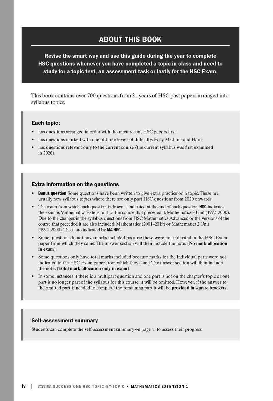 Excel Success One HSC Topic-By-Topic Mathematics Extension 1 2023 Edition — inside page 2