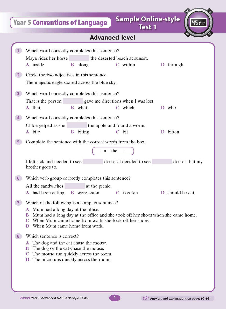 Excel Advanced NAPLAN*-style Tests Year 5 — inside page 2