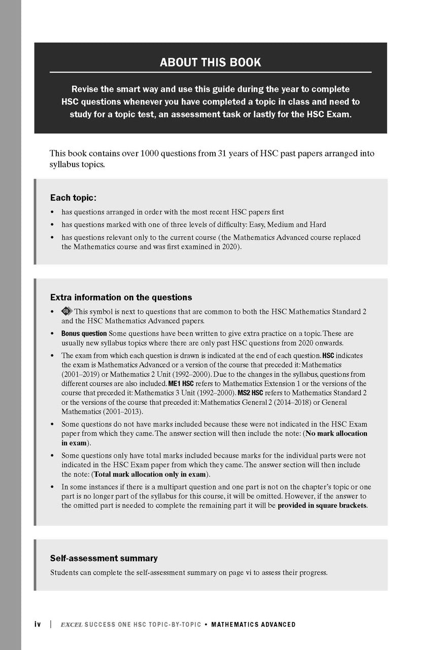 Excel Success One HSC Topic-By-Topic Mathematics Advanced 2023 Edition — inside page 2