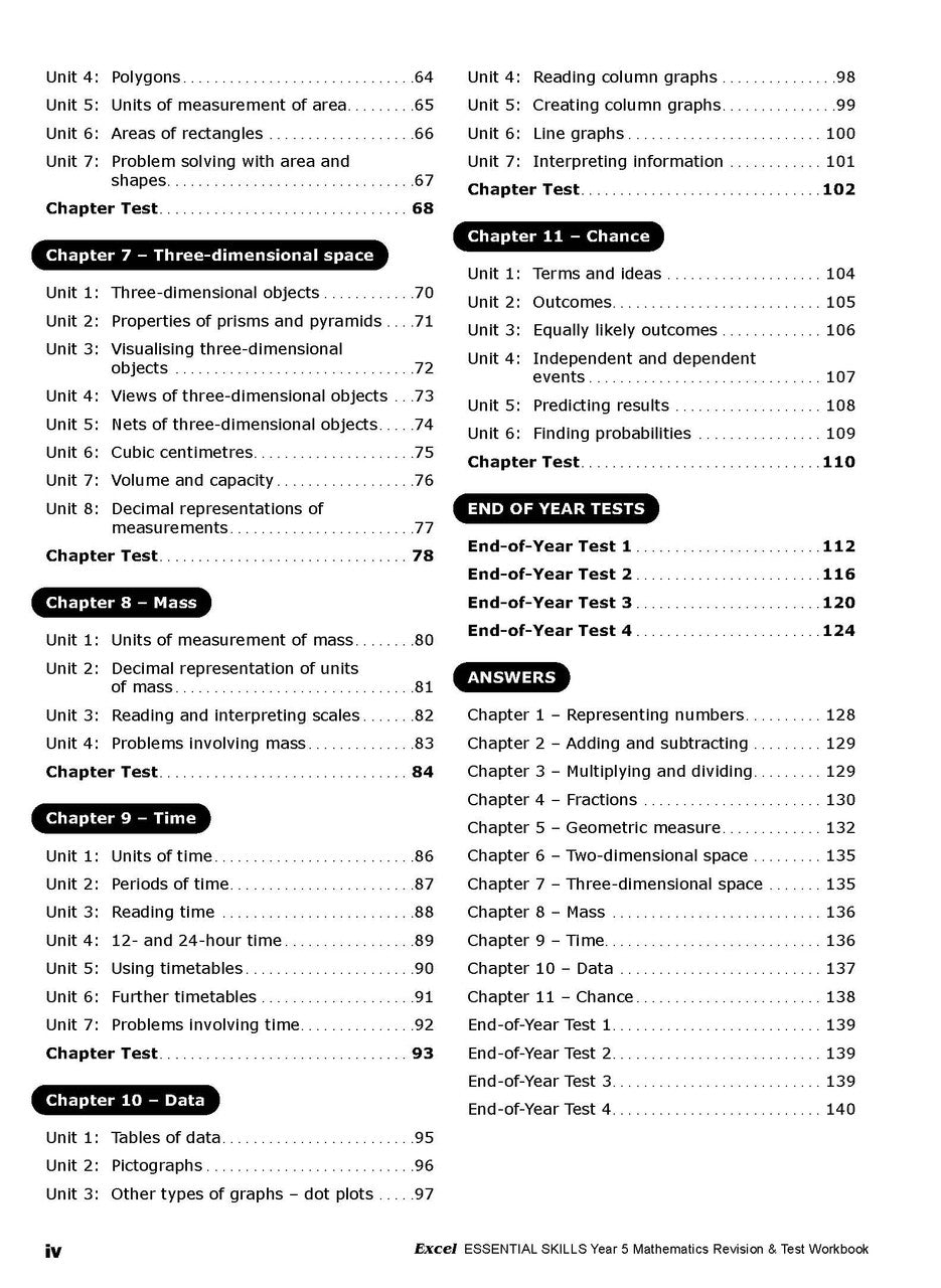 Excel Essential Skills - Year 5 Mathematics Revision & Test Workbook — inside page 2