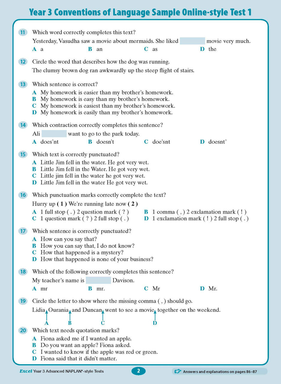 Excel Advanced NAPLAN*-style Tests Year 3 — inside page 3