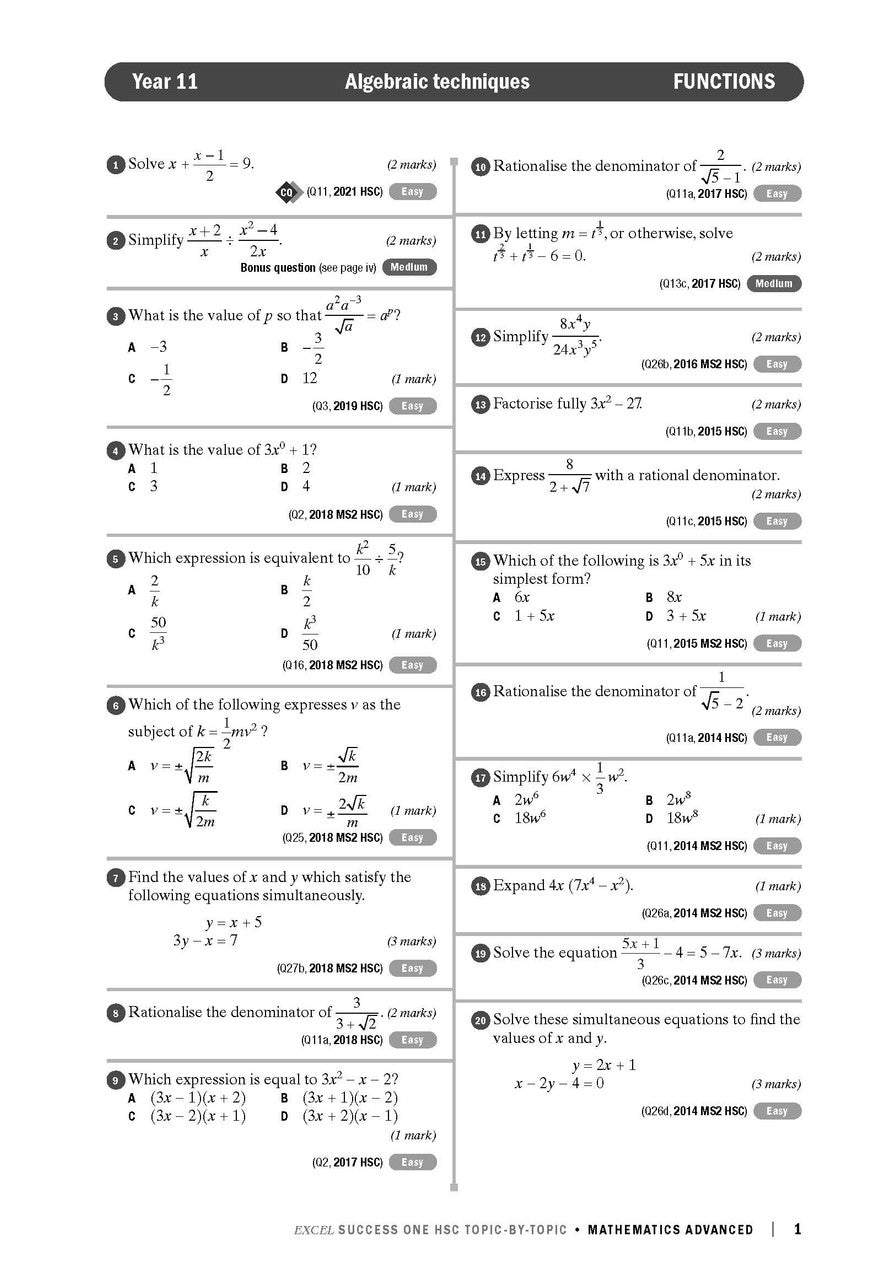 Excel Success One HSC Topic-By-Topic Mathematics Advanced 2023 Edition — inside page 4