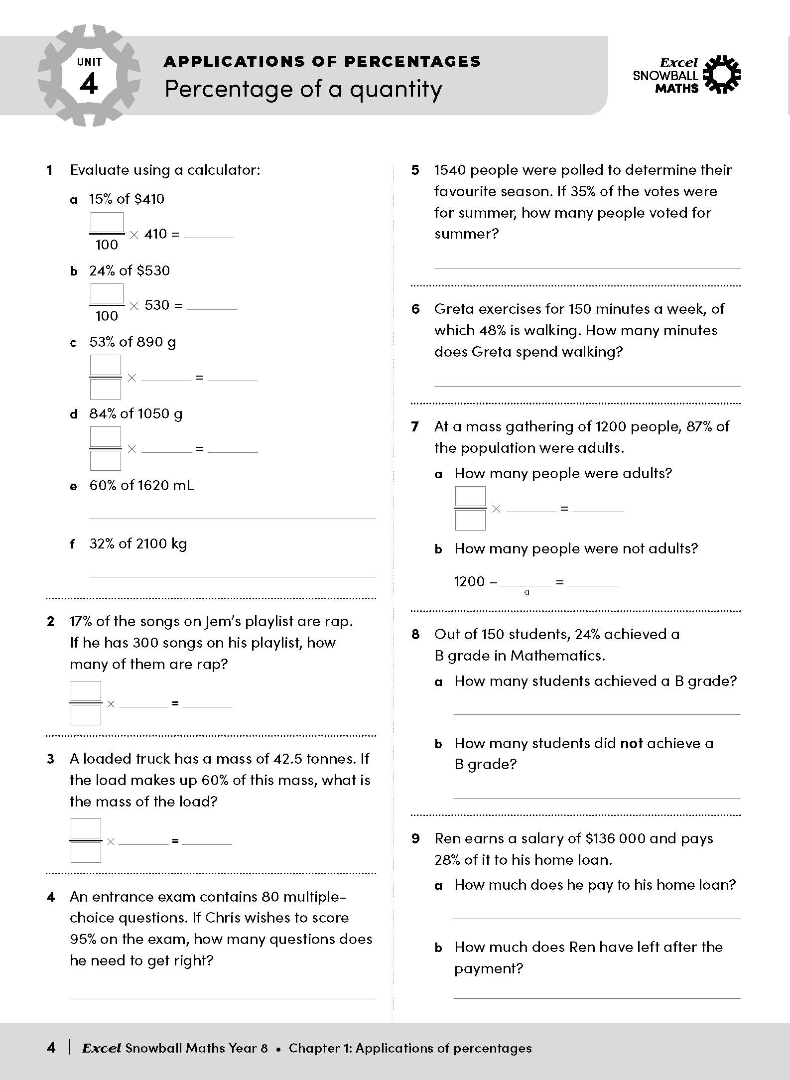 Excel Snowball Maths Year 8 – inside page 6