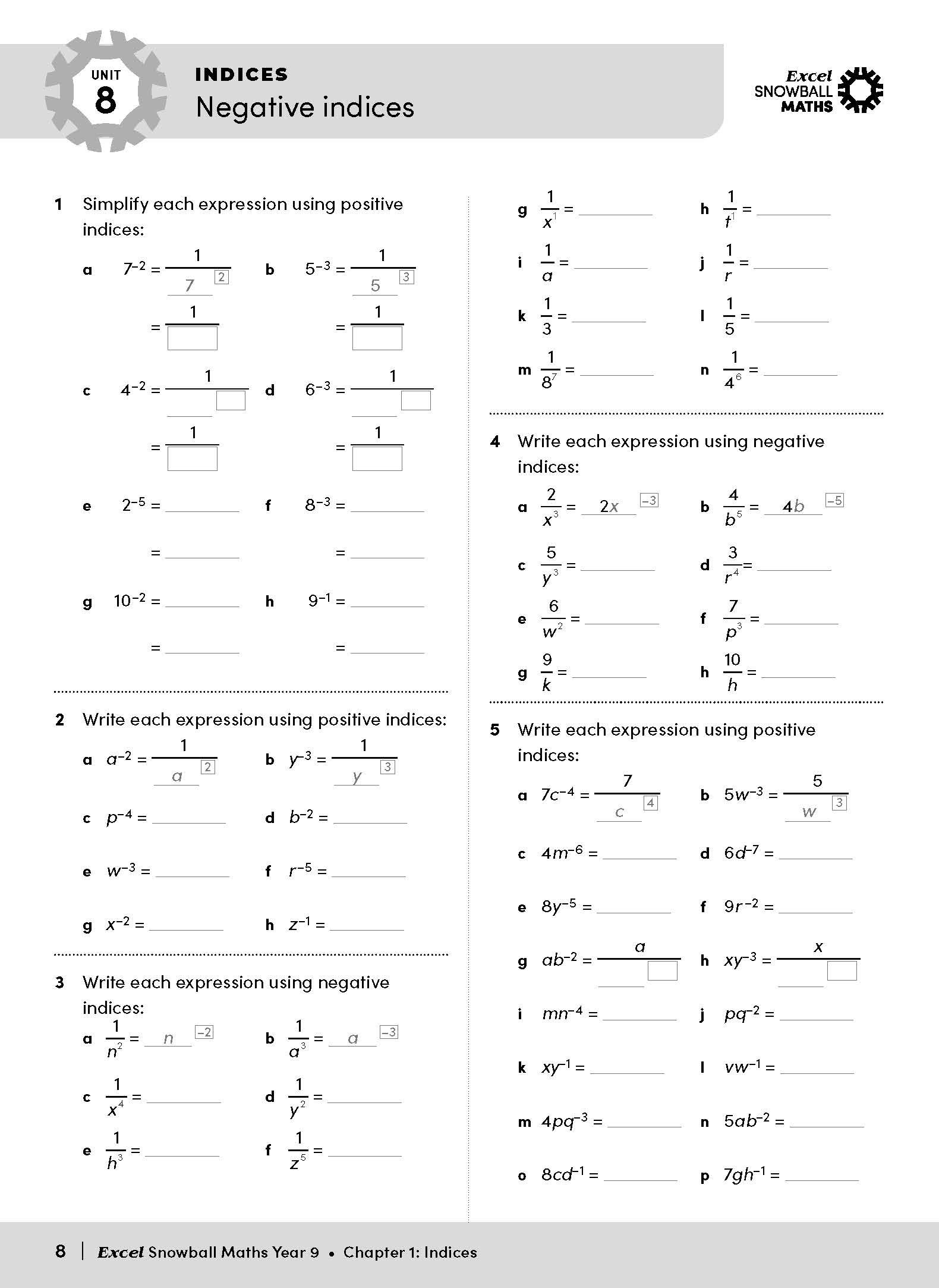 Excel Snowball Maths Year 9 – inside page 10