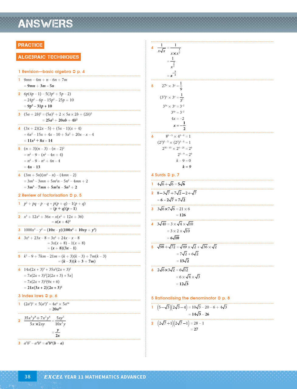 Excel Year 11 Mathematics Advanced Study Guide — inside page 8