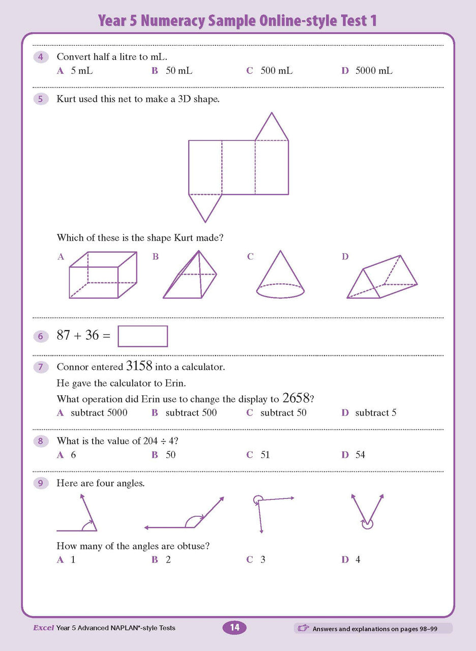 Excel Advanced NAPLAN*-style Tests Year 5 — inside page 8