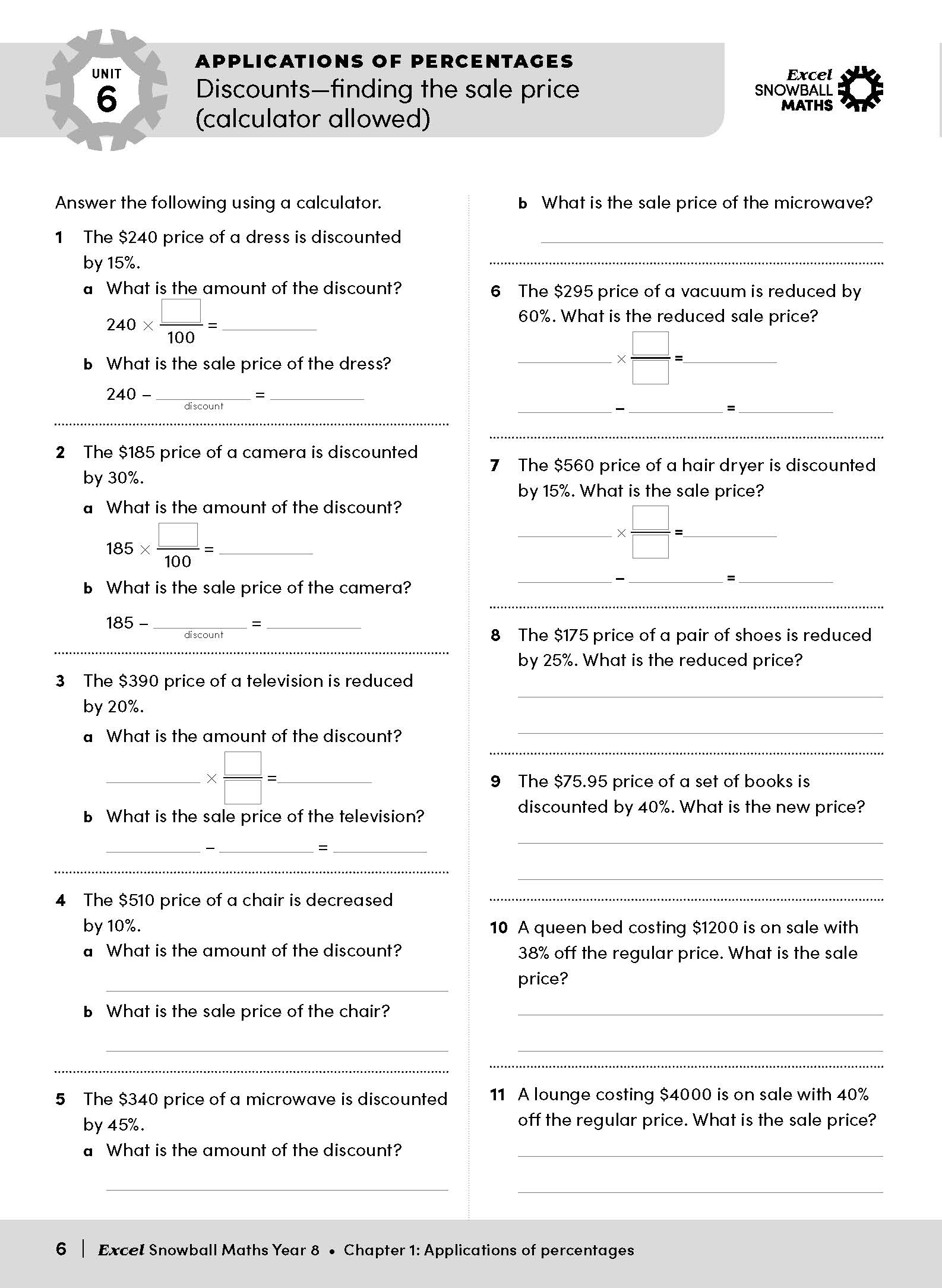 Excel Snowball Maths Year 8 – inside page 8
