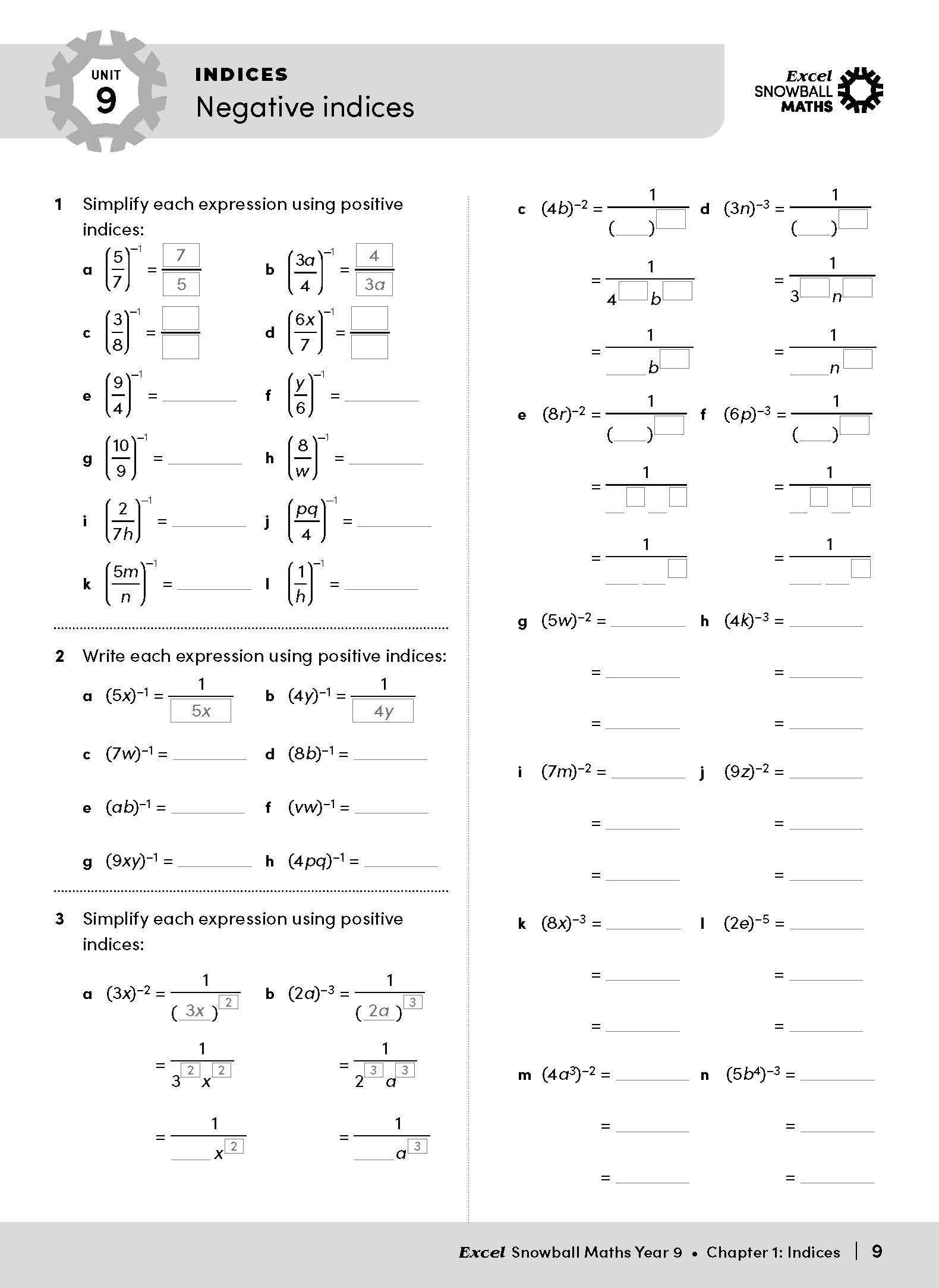 Excel Snowball Maths Year 9 – inside page 11