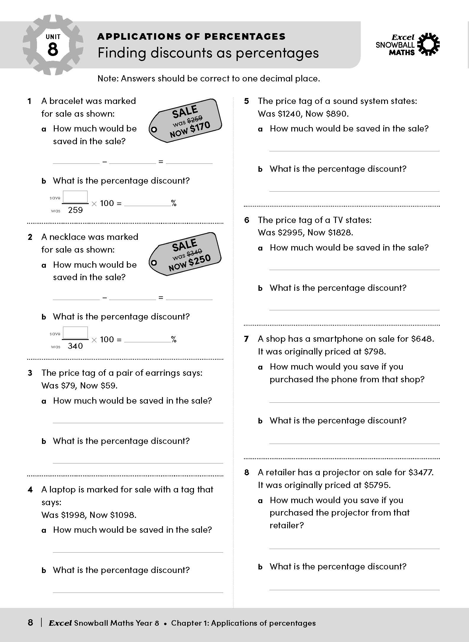 Excel Snowball Maths Year 8 – inside page 10