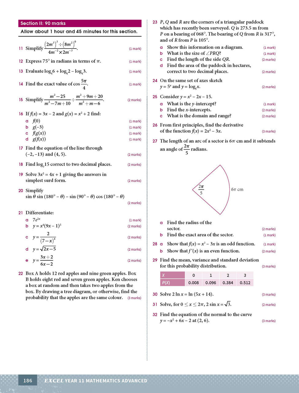 Excel Year 11 Mathematics Advanced Study Guide — inside page 12