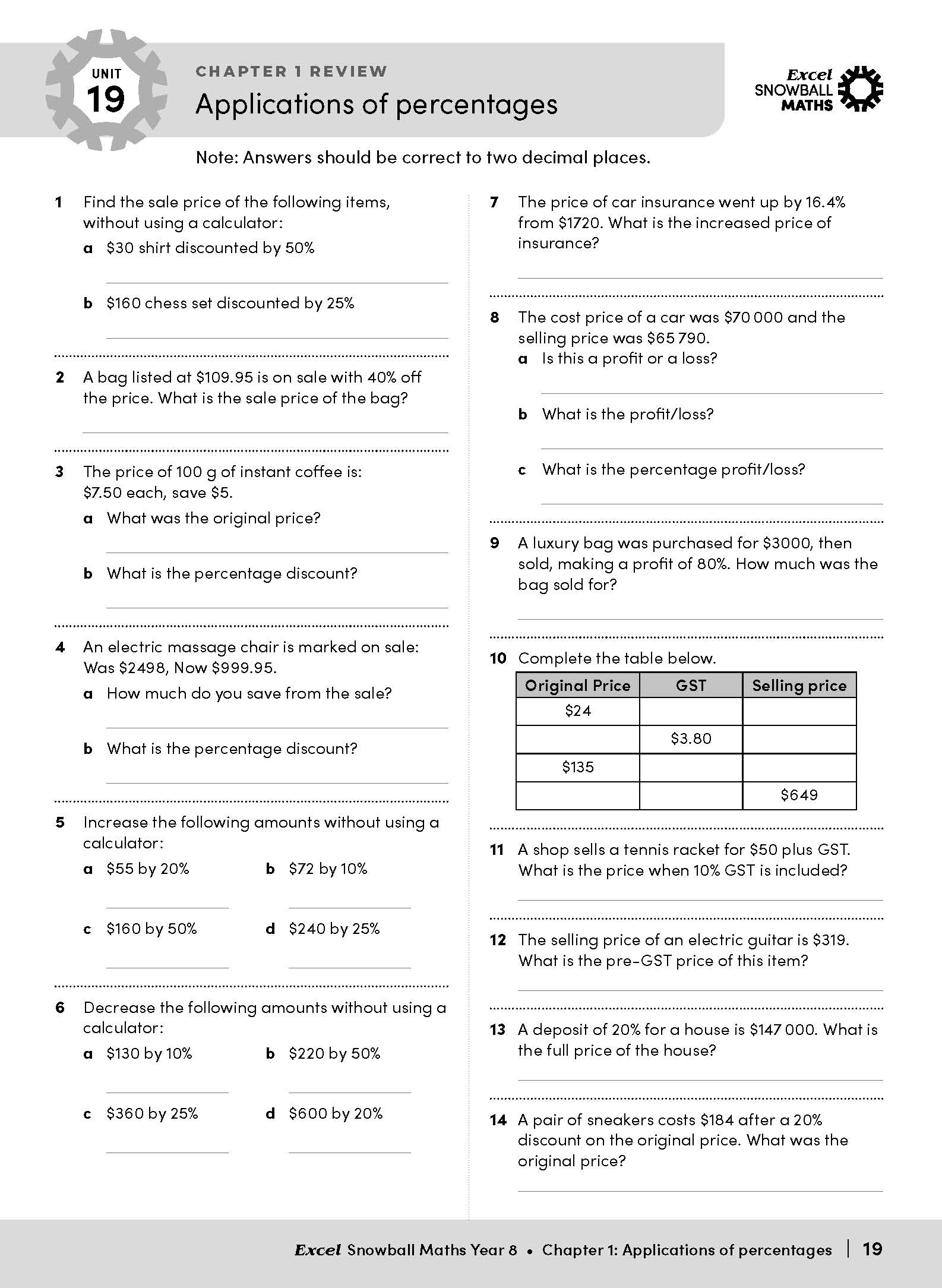 Excel Snowball Maths Year 8 – inside page 12