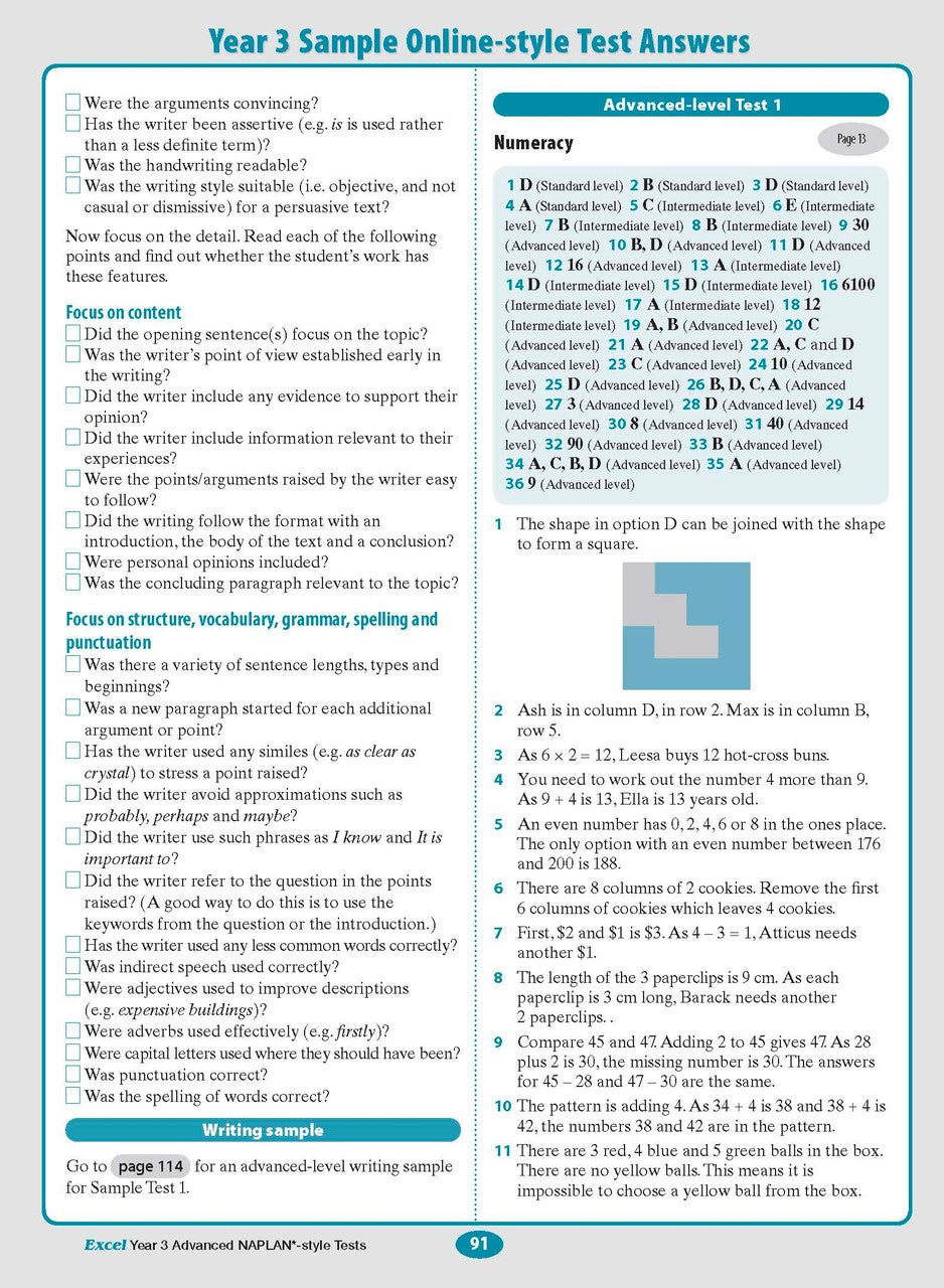 Excel Advanced NAPLAN*-style Tests Year 3 — inside page 12