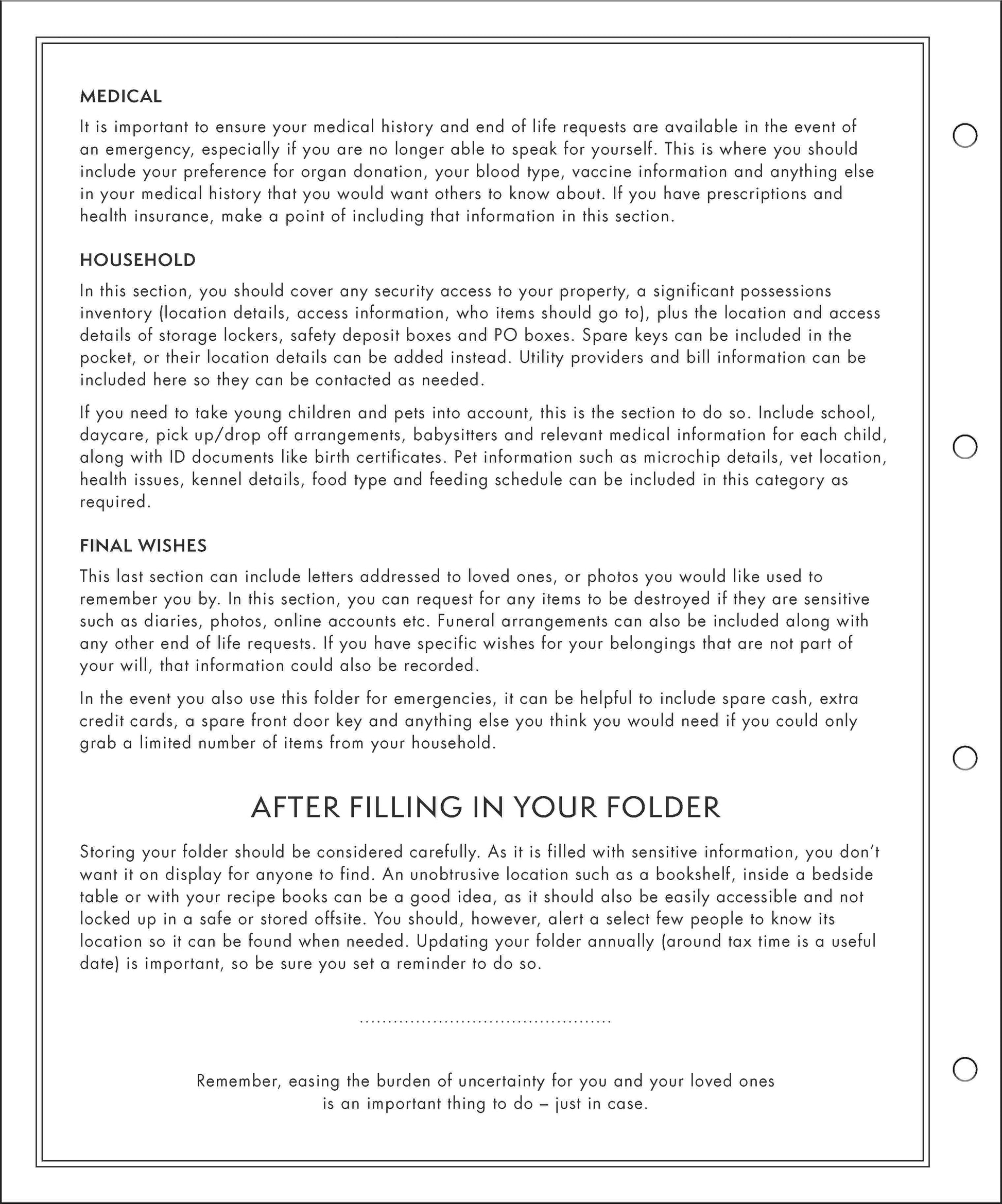 Just In Case - Document Folio — inside page 2