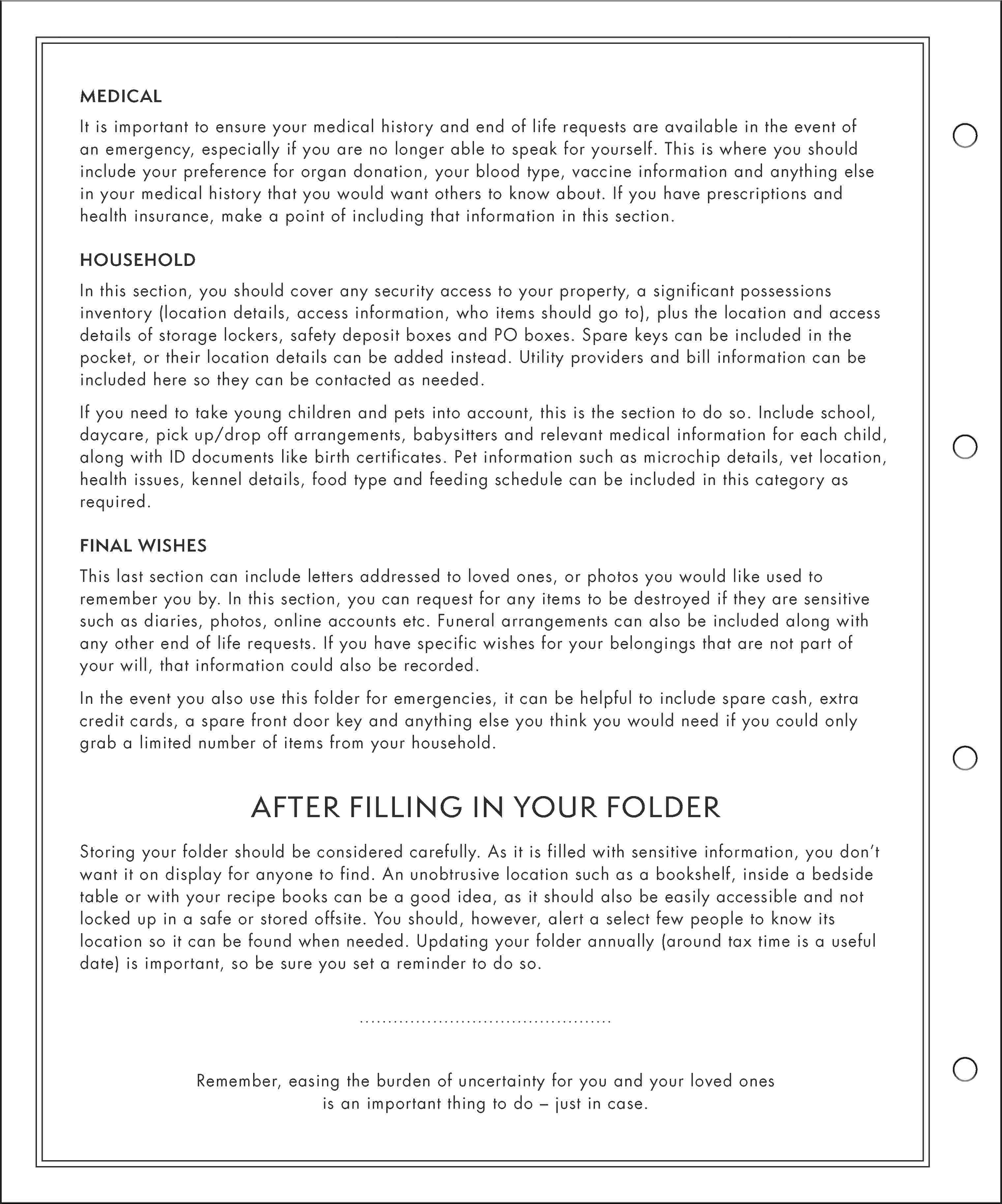 Just In Case - Document Folio — inside page 2