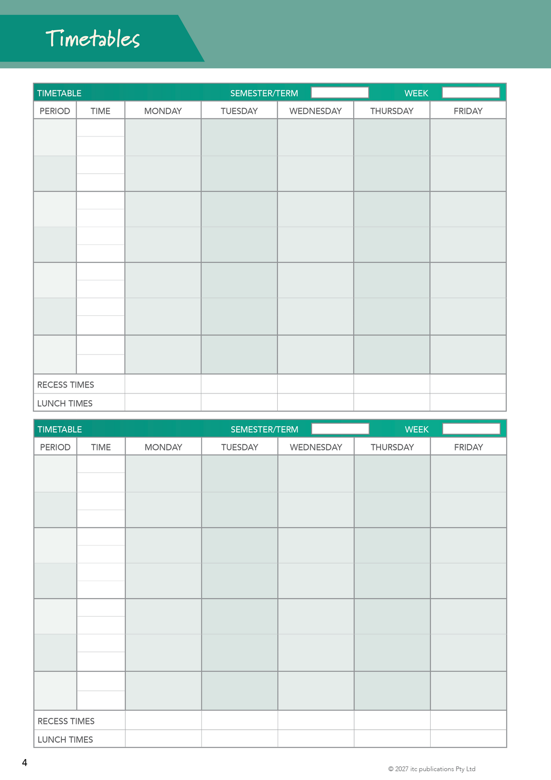 2027 Innovative Teachers' Companion (itc) - Primary (3-6) – Timetables
