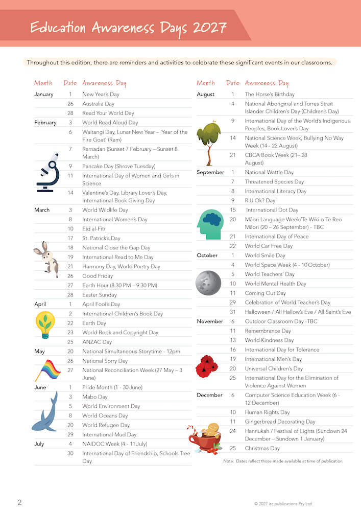 2027 Innovative Teachers' Companion (itc) - Secondary (6 Period) – Education Awareness Days 2027