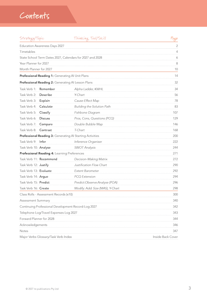 2027 Innovative Teachers' Companion (itc) - Secondary (5 Period) – Contents