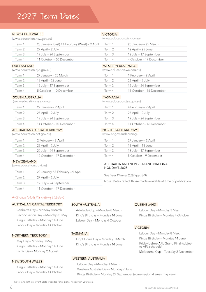 2027 Innovative Teachers' Companion (itc) - Secondary (6 Period) – 2027 term dates