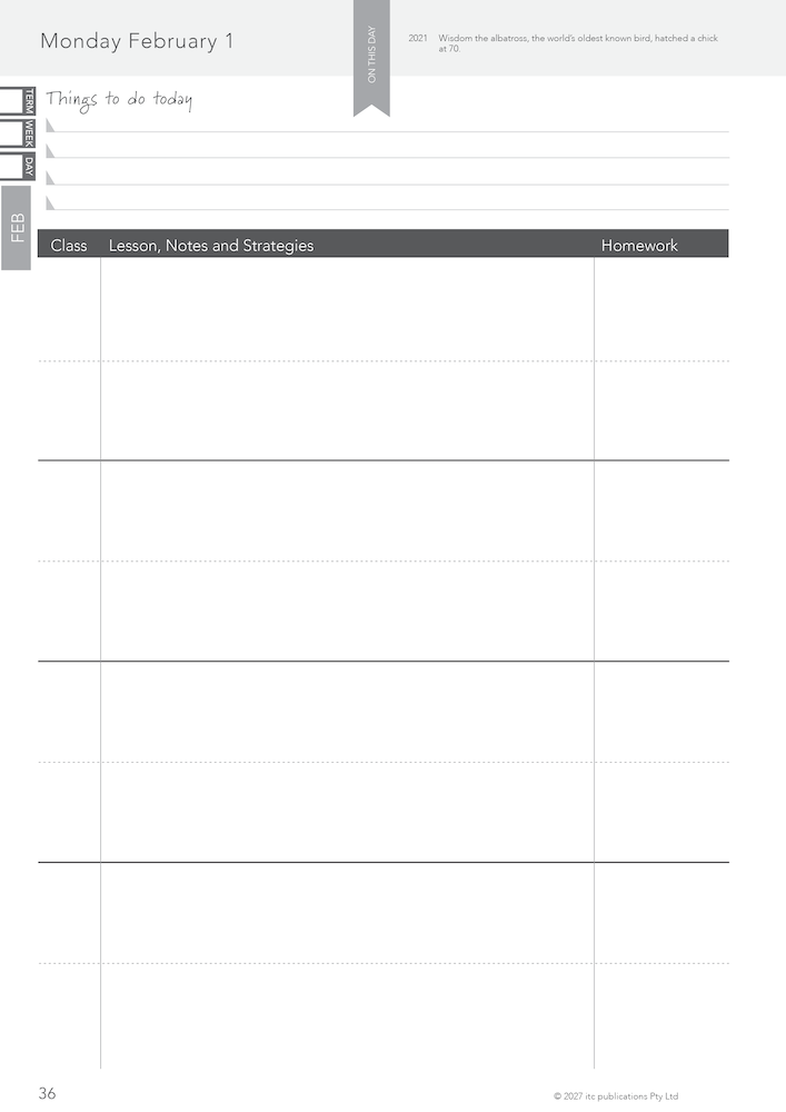 2027 Innovative Teachers' Companion (itc) - Secondary (Multi Period) – Multi-period daily planner sample