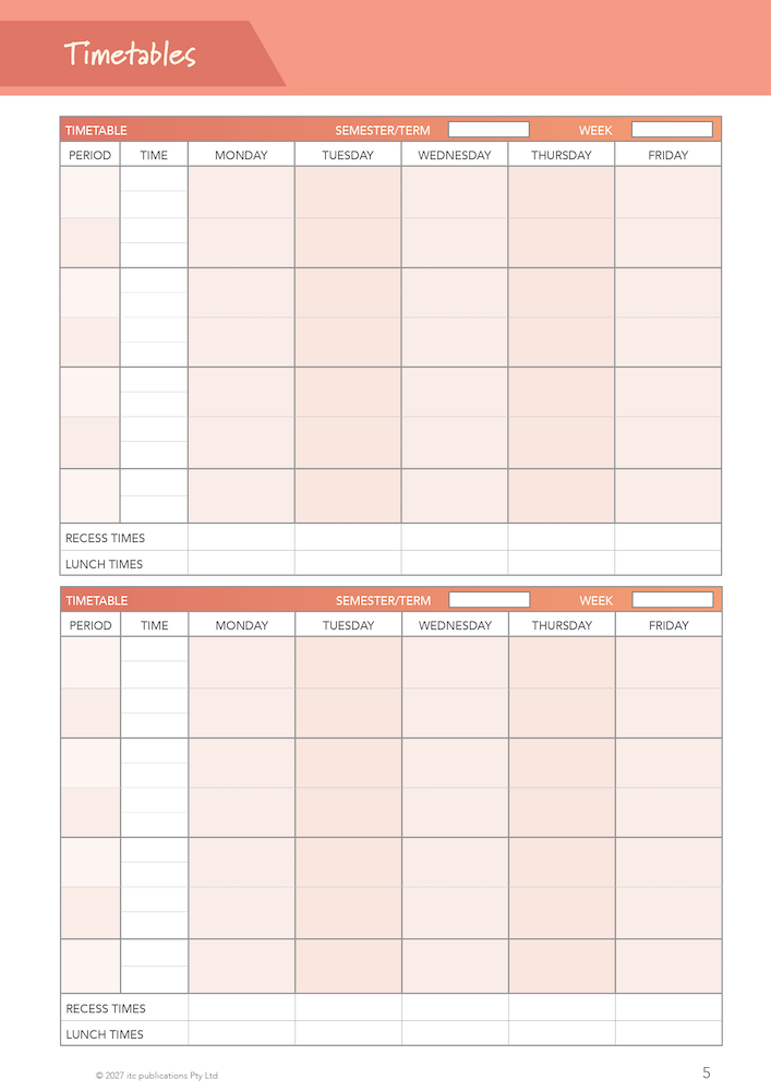2027 Innovative Teachers' Companion (itc) - Secondary (Multi Period) – Timetables