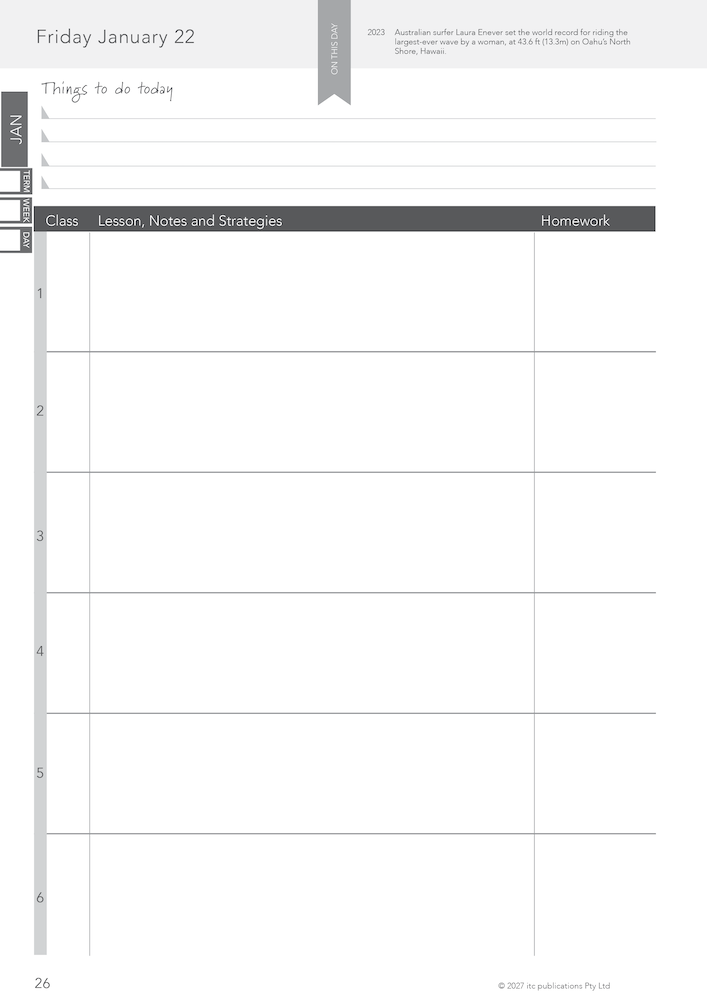 2027 Innovative Teachers' Companion (itc) - Secondary (6 Period) – Six-period daily planner sample