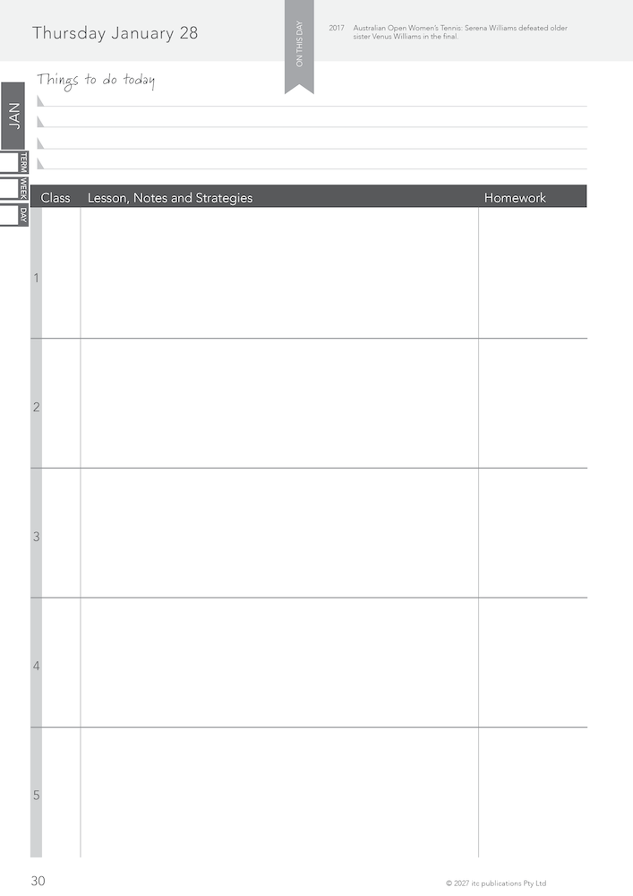 2027 Innovative Teachers' Companion (itc) - Secondary (5 Period) – Five-period daily planner sample