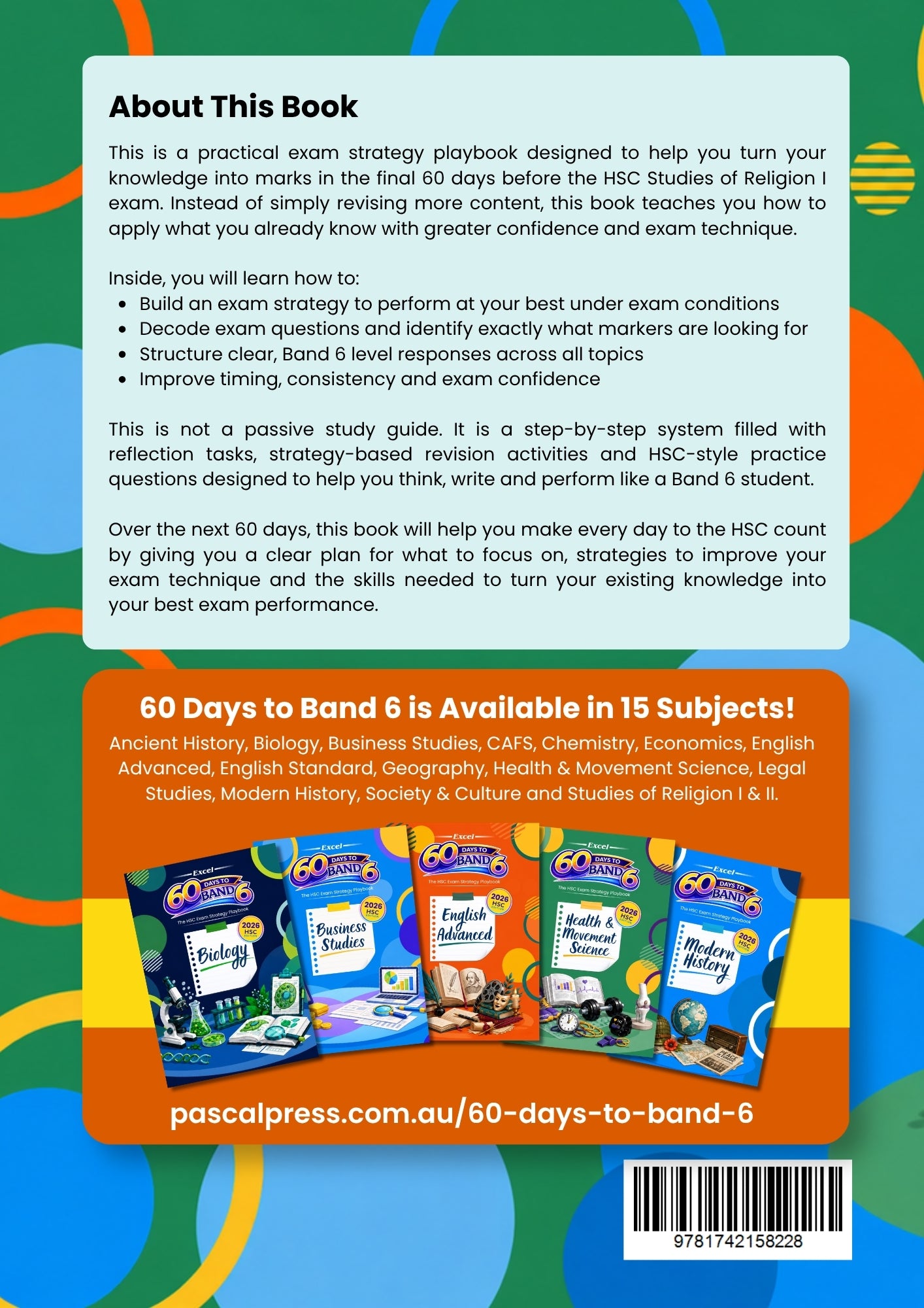 Excel 60 Days to Band 6 Studies of Religion I back cover