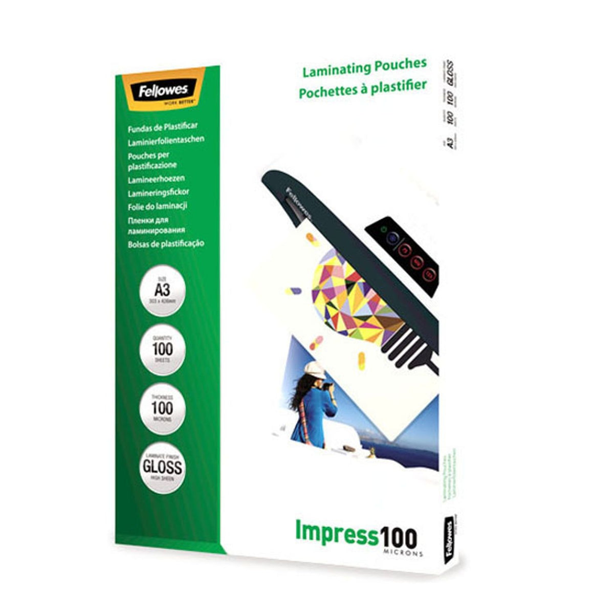 Fellowes Laminating Pouches A3 100 Micron Gloss (Pack of 100)