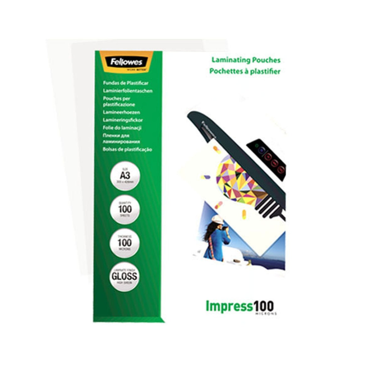 Fellowes Laminating Pouches A3 100 Micron Gloss (Pack of 100) - view 2