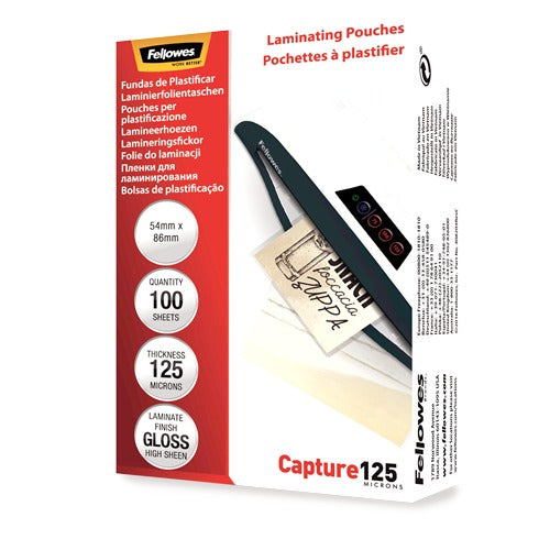 Fellowes Laminating Pouches 54 x 86mm 125 Micron Gloss (Pack of 100)