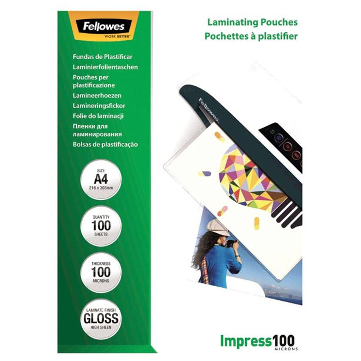 Fellowes Laminating Pouches A4 100 Micron Gloss (Pack of 100)