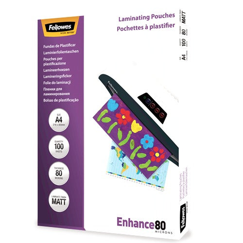 Fellowes Laminating Pouches A4 80 Micron Matte (Pack of 100)