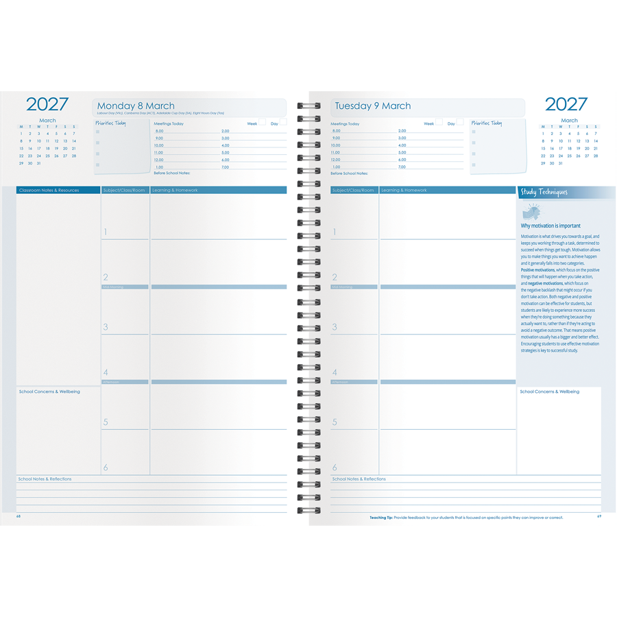 Primary & Secondary 6-Period Wellbeing Daily Planner 2027 - A4, Wiro Bound — Createl 2526 — image 2