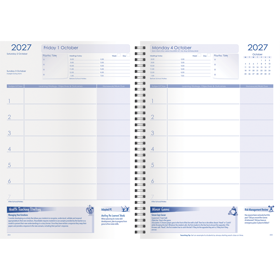 Secondary 7-Period Physical Education Daily Planner 2027 - A4, Wiro Bound — Createl 2545 — image 2