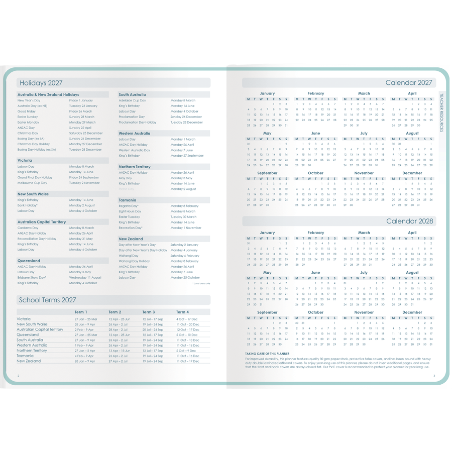 Classic Primary & Secondary 3-Session/6-Period Weekly Planner 2027 - Nordic Green - A4, Hard Cover — Createl 2559N — image 4