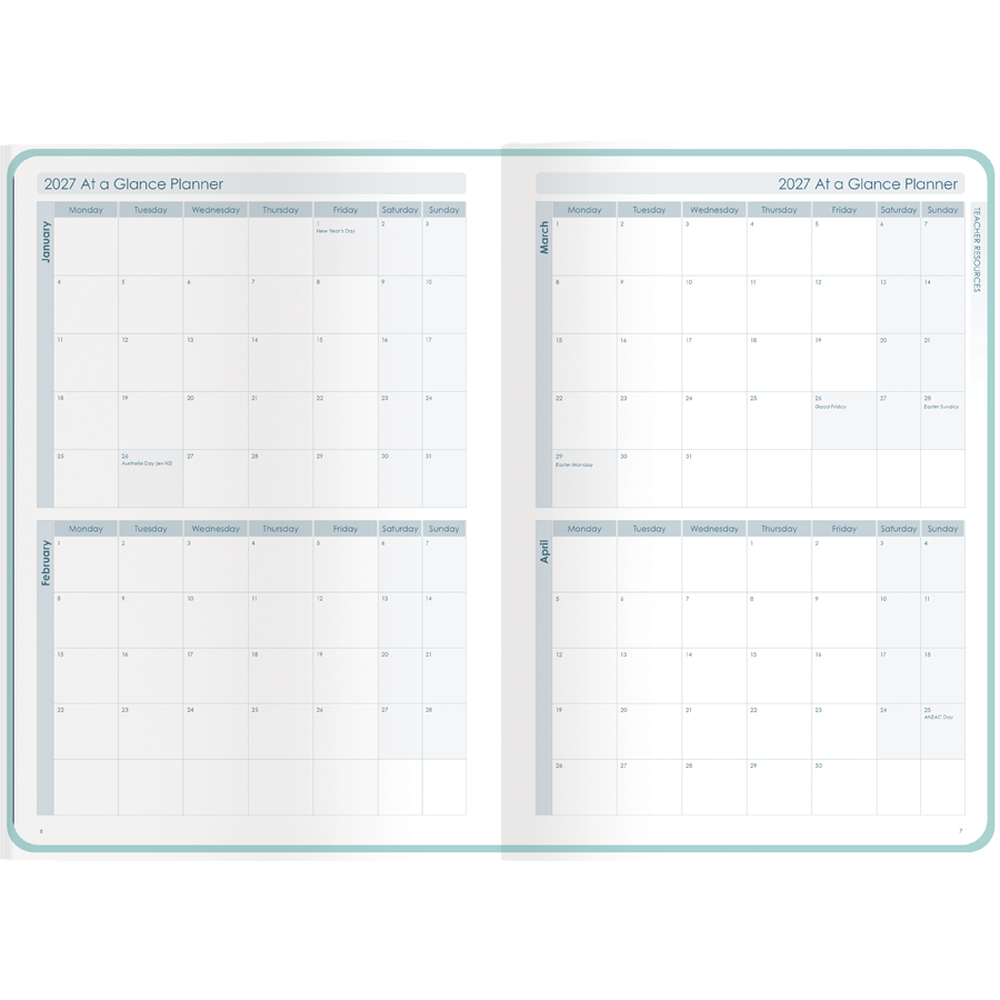 Classic Primary & Secondary 3-Session/6-Period Weekly Planner 2027 - Nordic Green - A4, Hard Cover — Createl 2559N — image 5