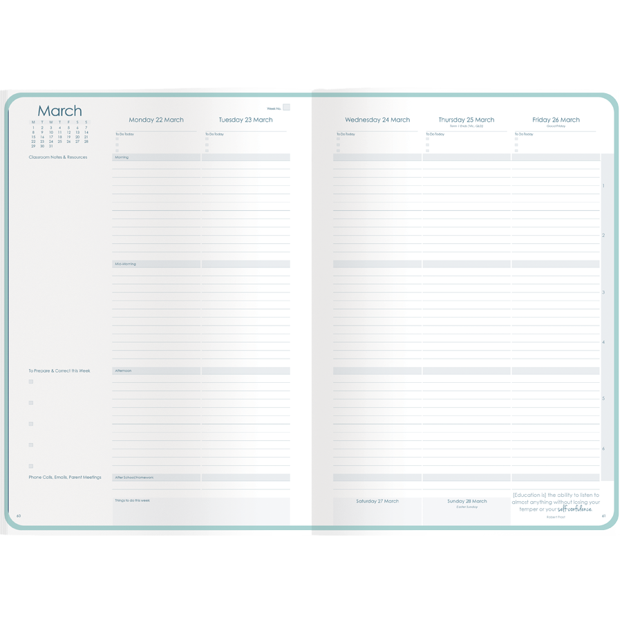 Classic Primary & Secondary 3-Session/6-Period Weekly Planner 2027 - Nordic Green - A4, Hard Cover — Createl 2559N — image 3