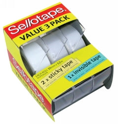 Sello Tape Value Pack 18mm x 12m (2 Sticky + 1 Invisible) (Box of 3)