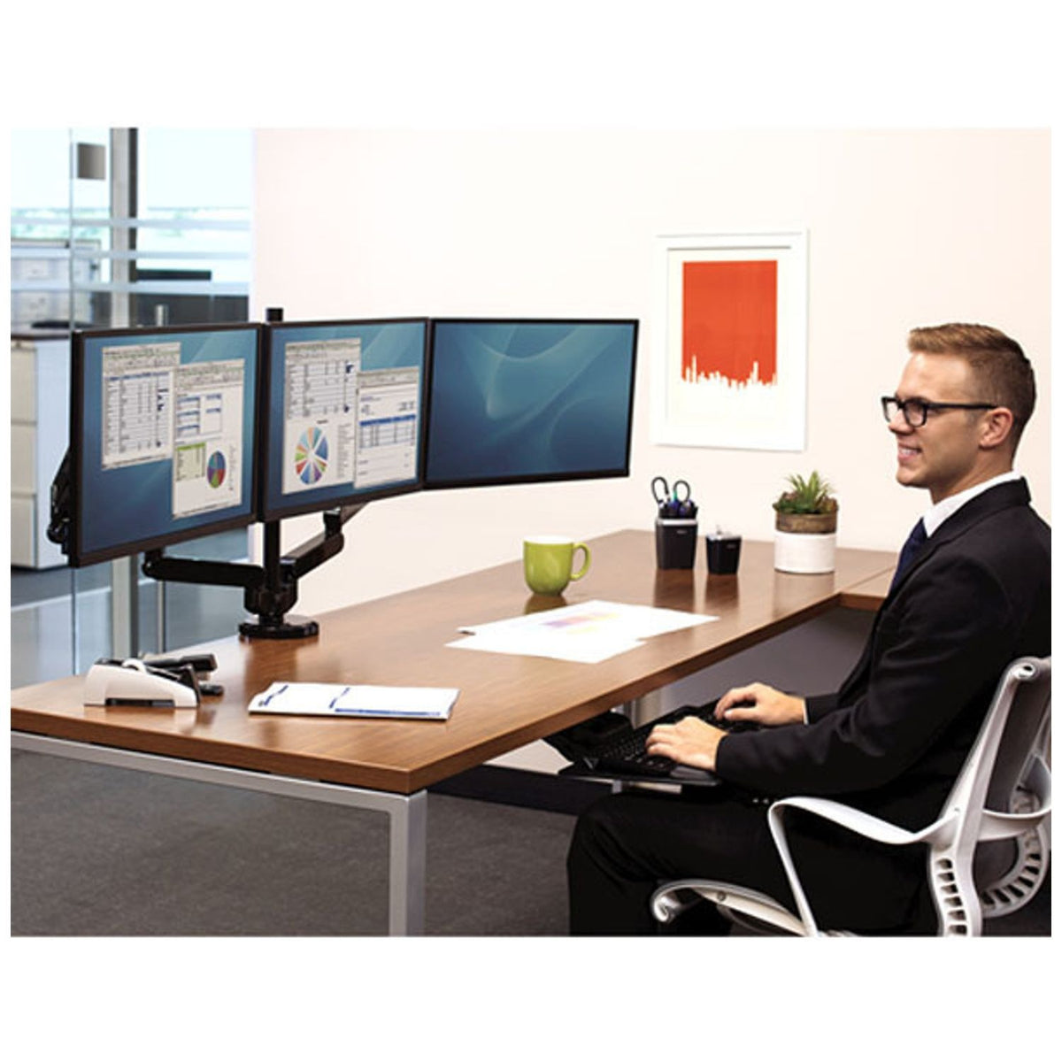 Fellowes Platinum Series Triple Monitor Arm - Black - view 2