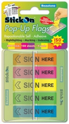 B-Tone Stick On Flags - B/tone Pop-up Sign Here 45X12 5 Asst Pads 150SHT