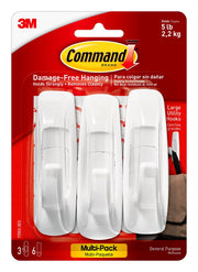 Command Large Hooks Value Pack — 3 Hooks & 6 Strips (17003VP-3)