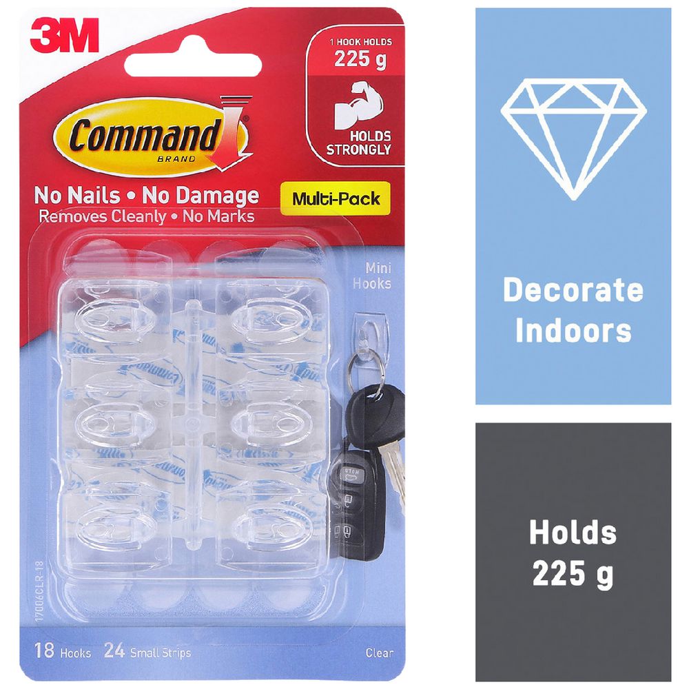 Command Mini Hooks — 18 Hooks & 24 Strips (17006CLR-18)