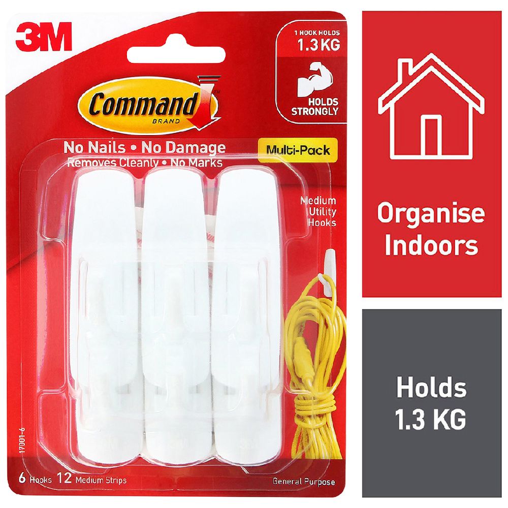 Command Medium Hooks Value Pack — 6 Hooks & 12 Strips (17001VP)